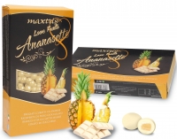 02.Love Fruits Anansette -  Cubetto di ananas disidradata avvolto da uno strato di cioccolato bianco, ricoperto da un sottilissimo strato di zucchero.(scatola da 1 kg)