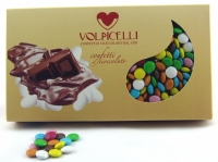 43.Cioccolato lenti arcobaleno - Confetti al cioccolato fondente piccoli a forma di lenti di colori assortiti.(scatola da 1 kg)