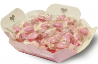 51.Cubotto rosa - Pratico ed elegante vassio da 500g contenente tenerezze alla mandorla con cioccolato incartate singolarmente.
